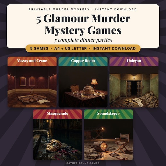 5 Glamour Murder Mystery Party Games Bundle