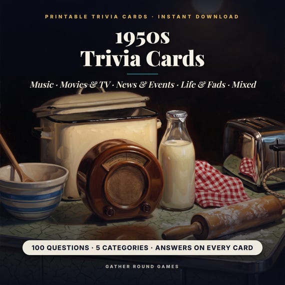 50s Trivia Cards Printable
