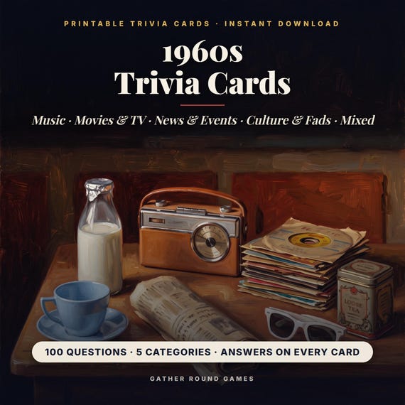 60s Trivia Cards Printable